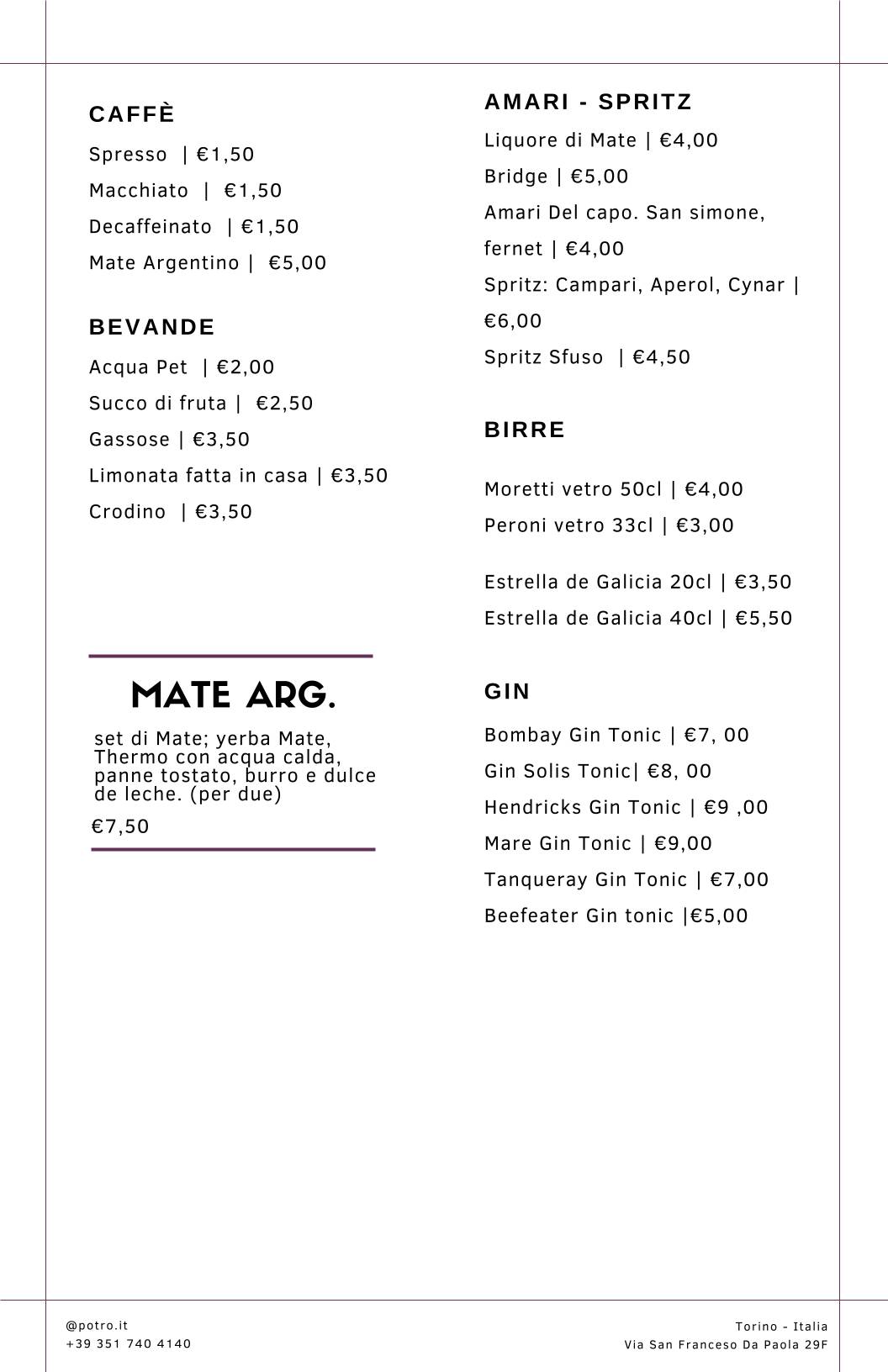 Menu di POTRO Tradición Argentina 