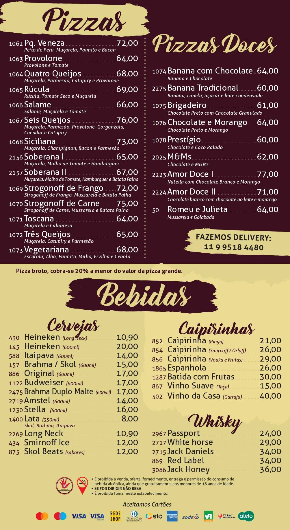 Padaria Fornaria do Lago cardápio