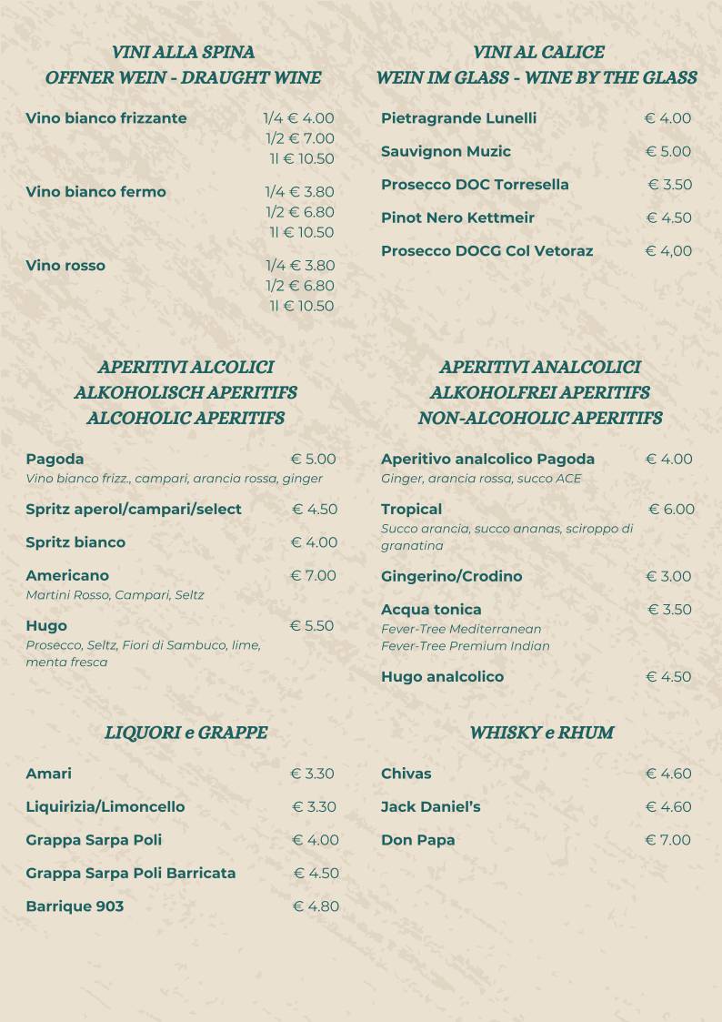 Menu di Pagoda Beach Bar Ristorante 