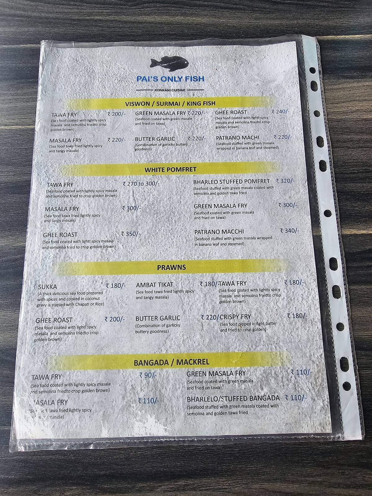 Pai's Only Fish menu
