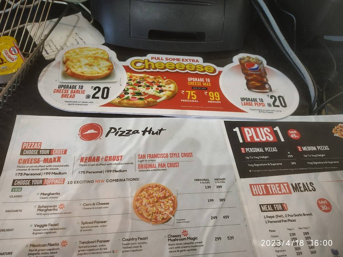 Pizza Hut Kottaramattom, Pala menu