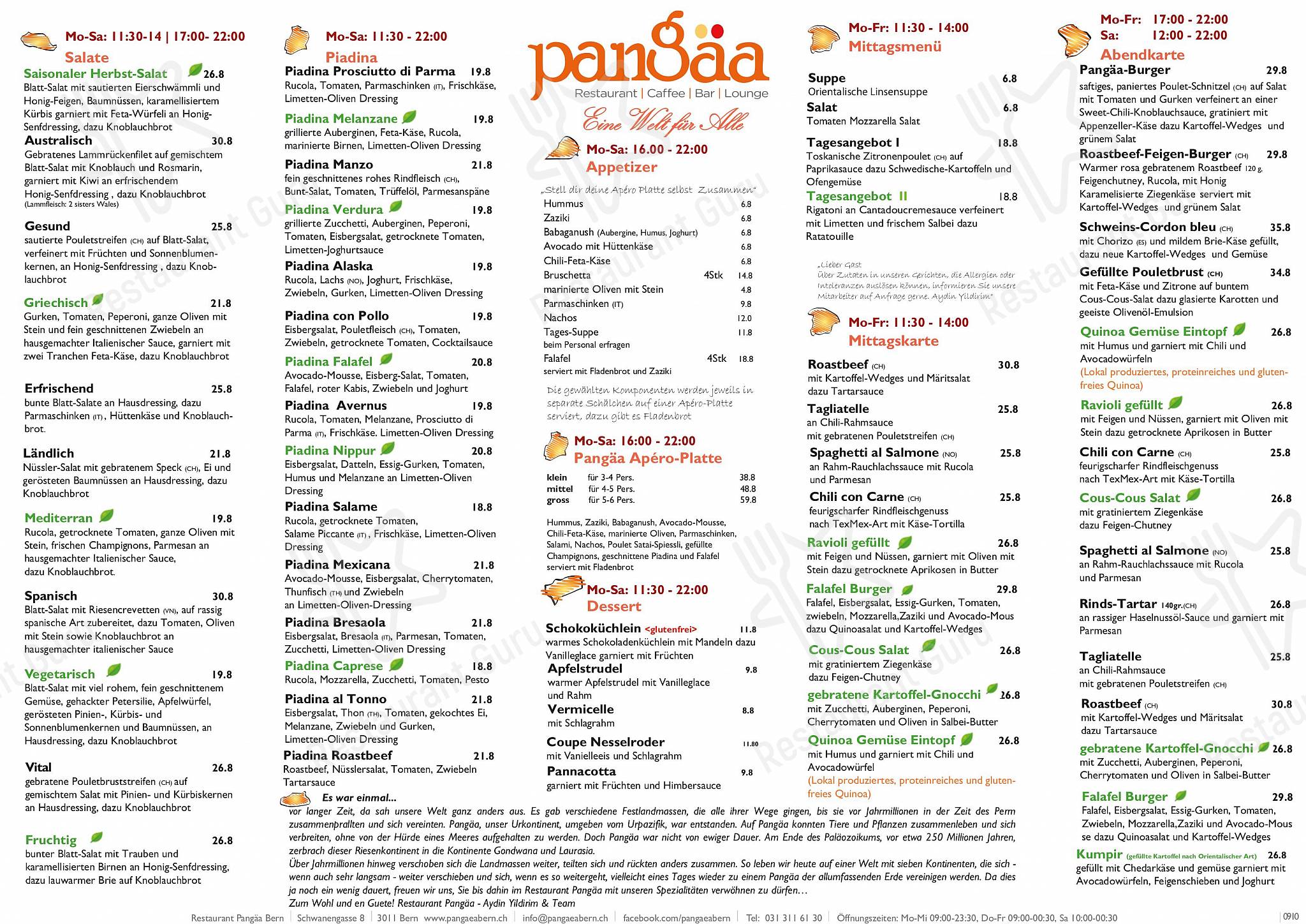 Pangäa-Moléson Bern dans Berne - Drink menu