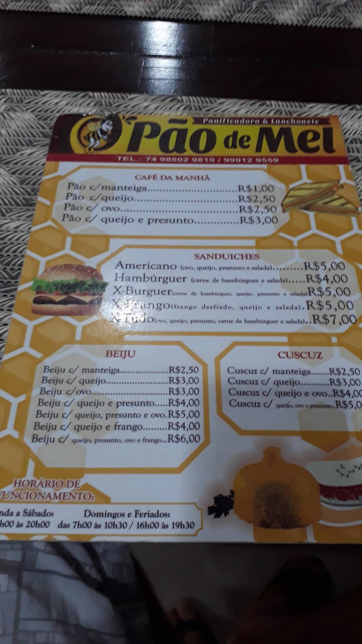 Panificadora e Lanchonete Pão de Mel cardápio