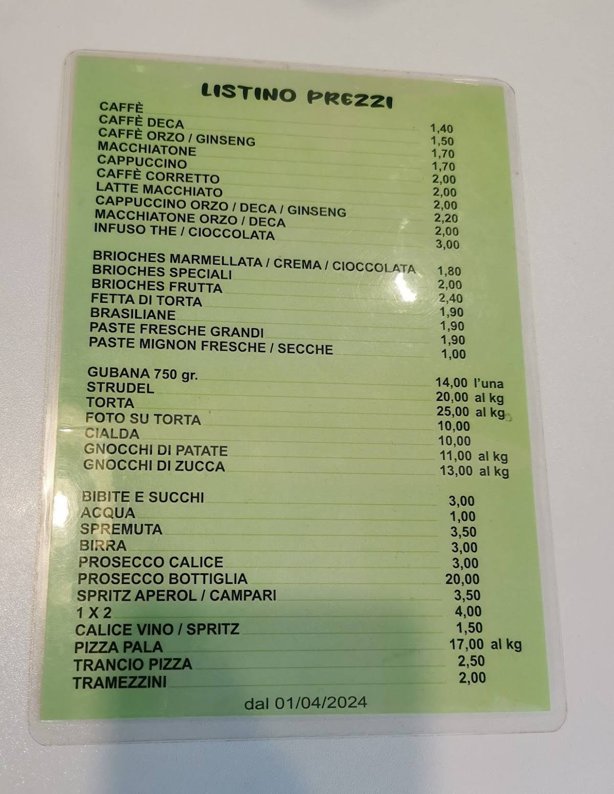 Menu di Panificio Carlet Udine 