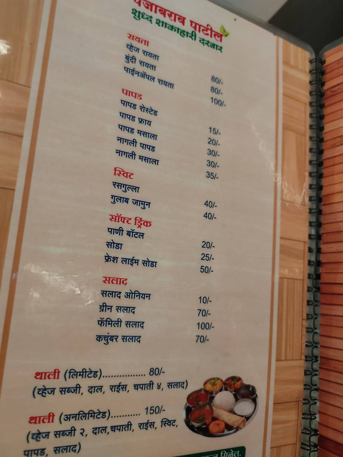 Panjabrao Patil Varhadi Dhaba Akola menu