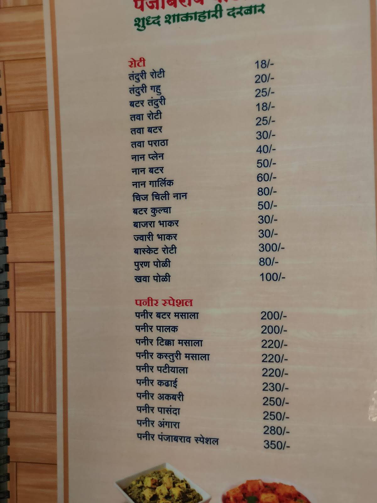 Panjabrao Patil Varhadi Dhaba Akola menu