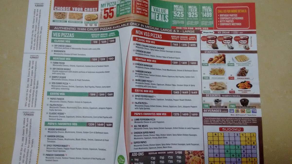 Menu at Papa John's Pizza, Hyderabad, No. 8-1-364/42