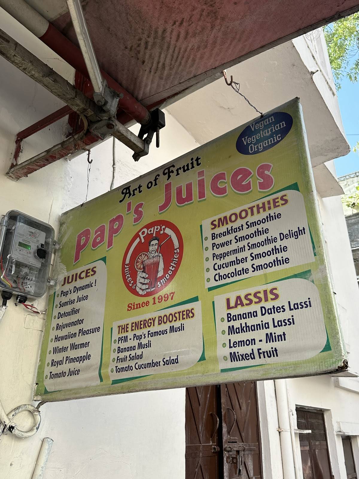 Pap's Juice menu