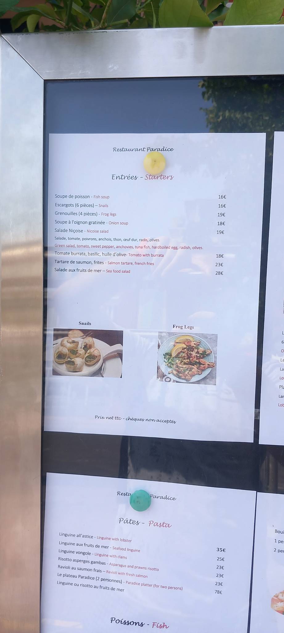 Menu de Paradice