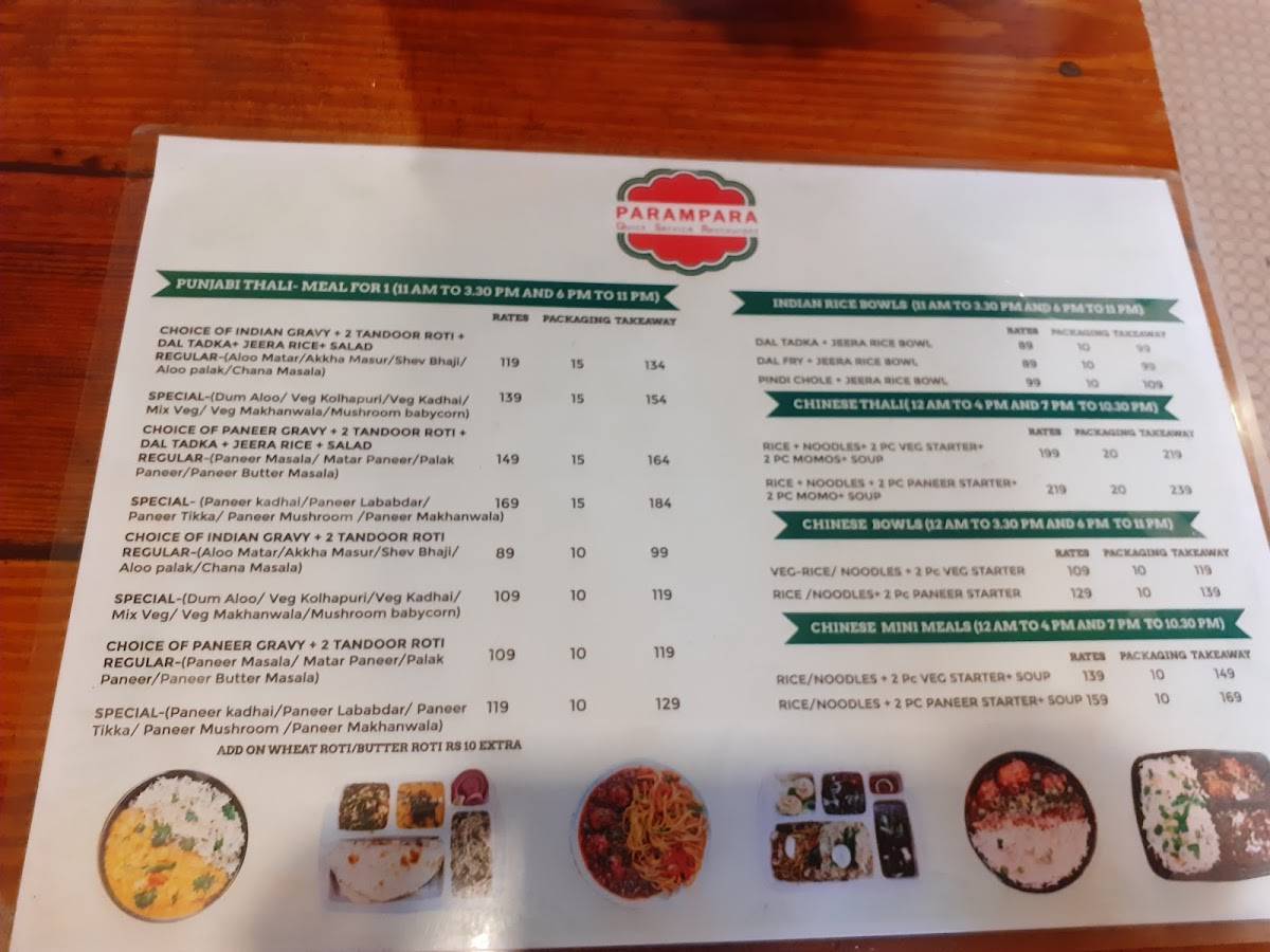 Parampara Food Works menu