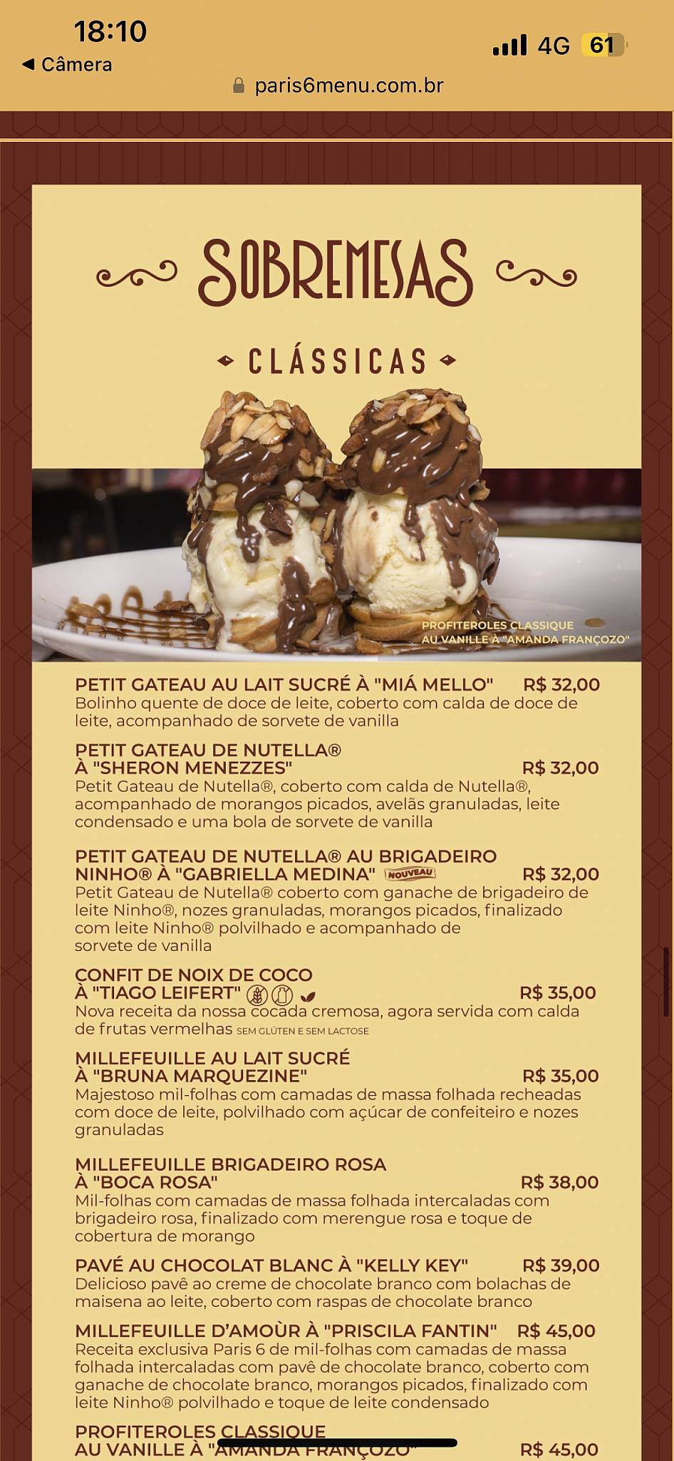 Paris 6 Bistrô Maceió cardápio