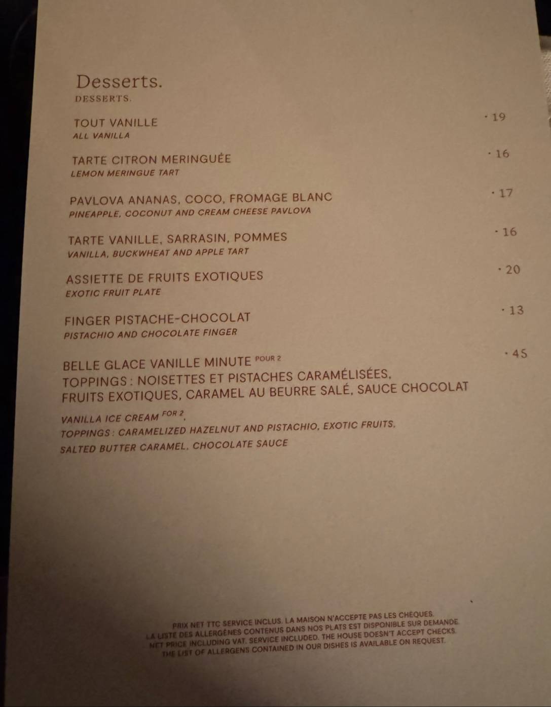 Menu de Girafe