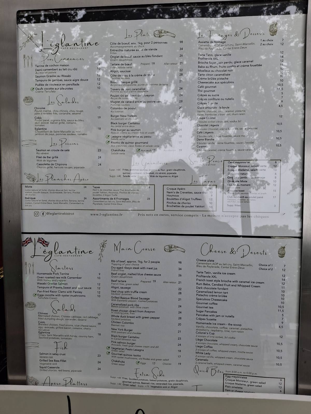Menu de L'églantine