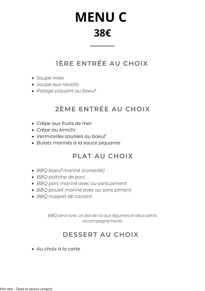 Menu de Shingané