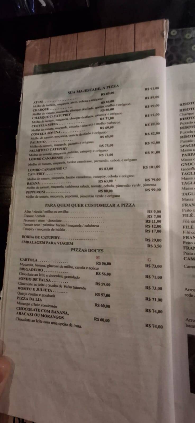 Parque da Pizza cardápio