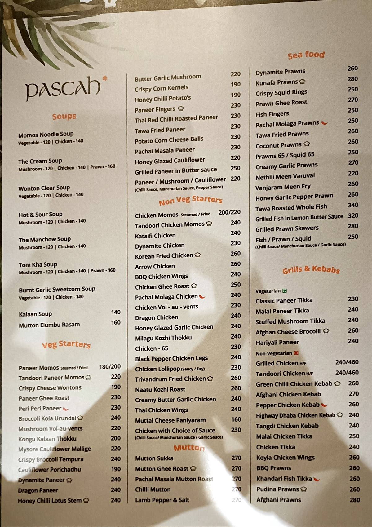 Pascah Restaurant menu