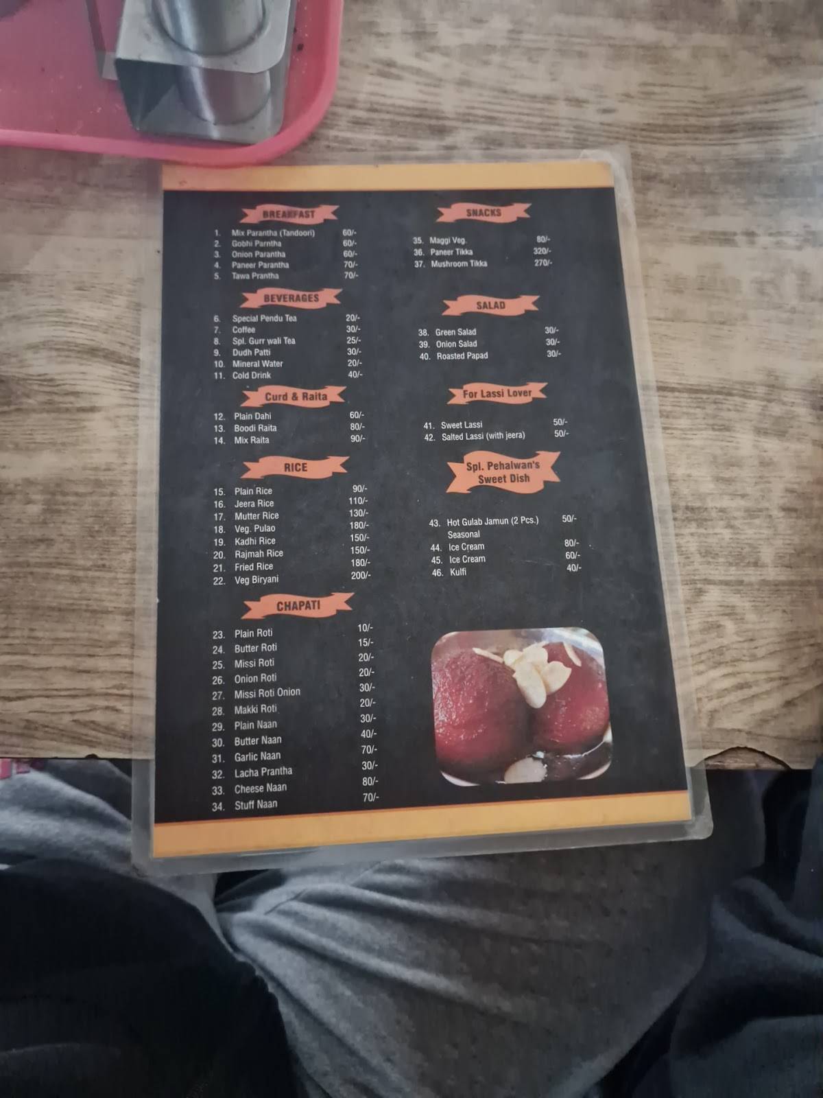 Pehalwan Dhaba menu