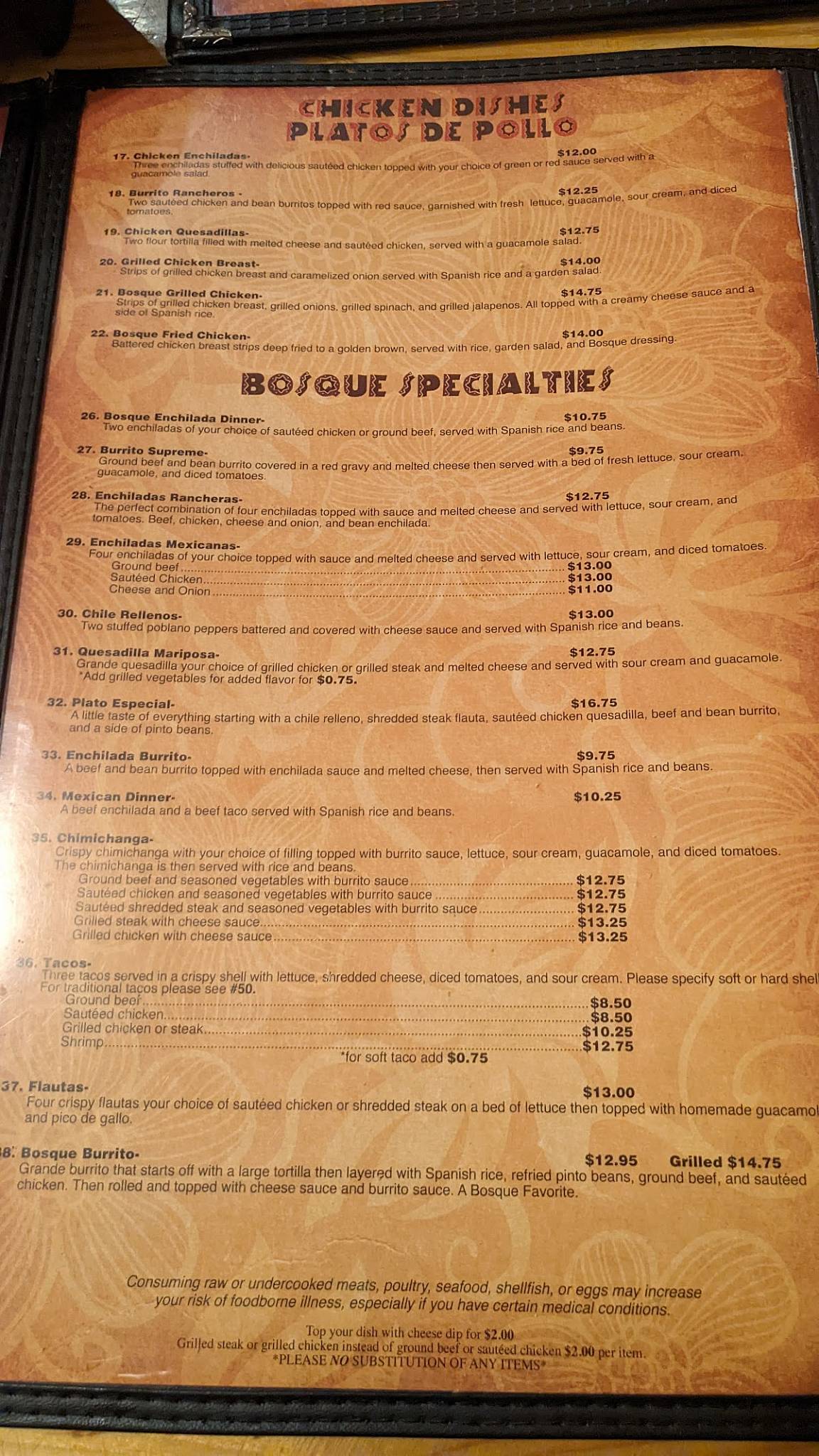 Menu at Pepe’s Bosque Mexican Grill restaurant, D'Iberville