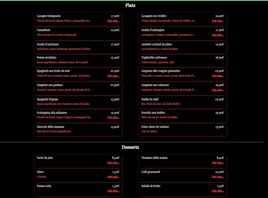 Menu de Pépone Café