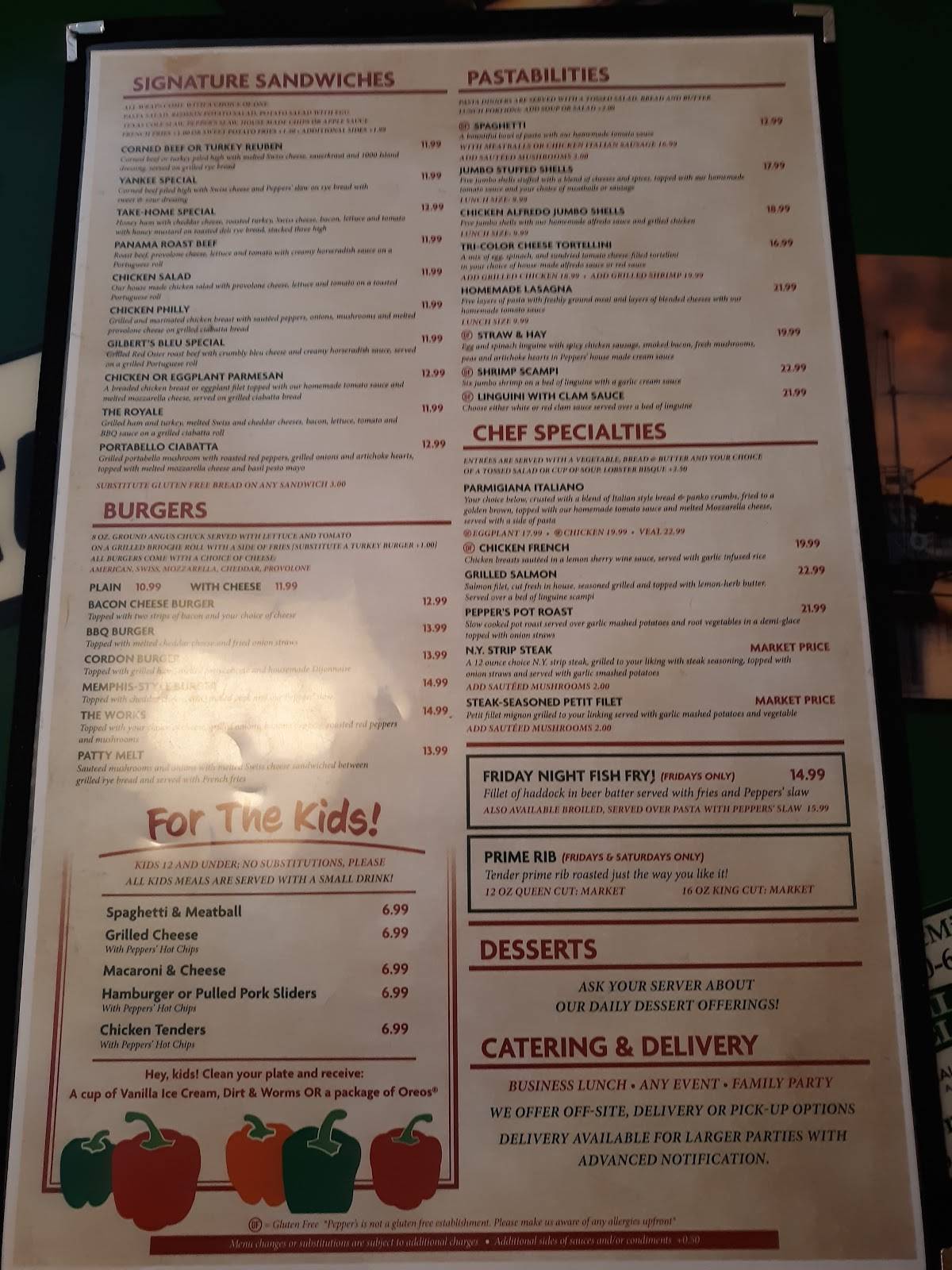 Menu at Peppers Family Restaurant, Canandaigua