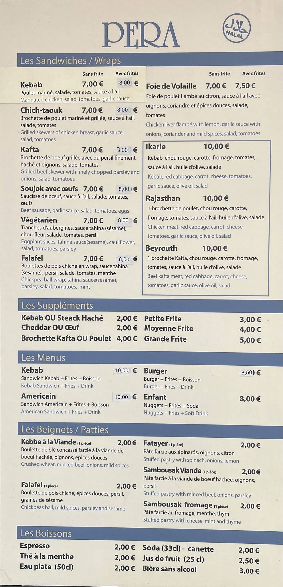 Menu de Pera