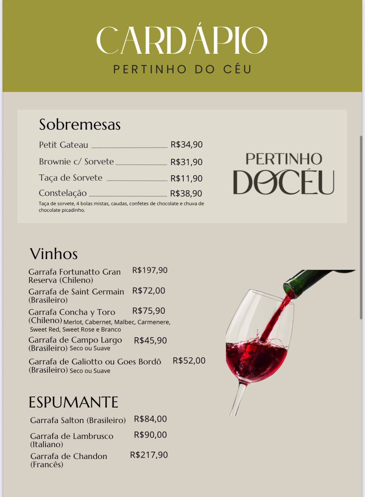 Pertinho do Céu cardápio