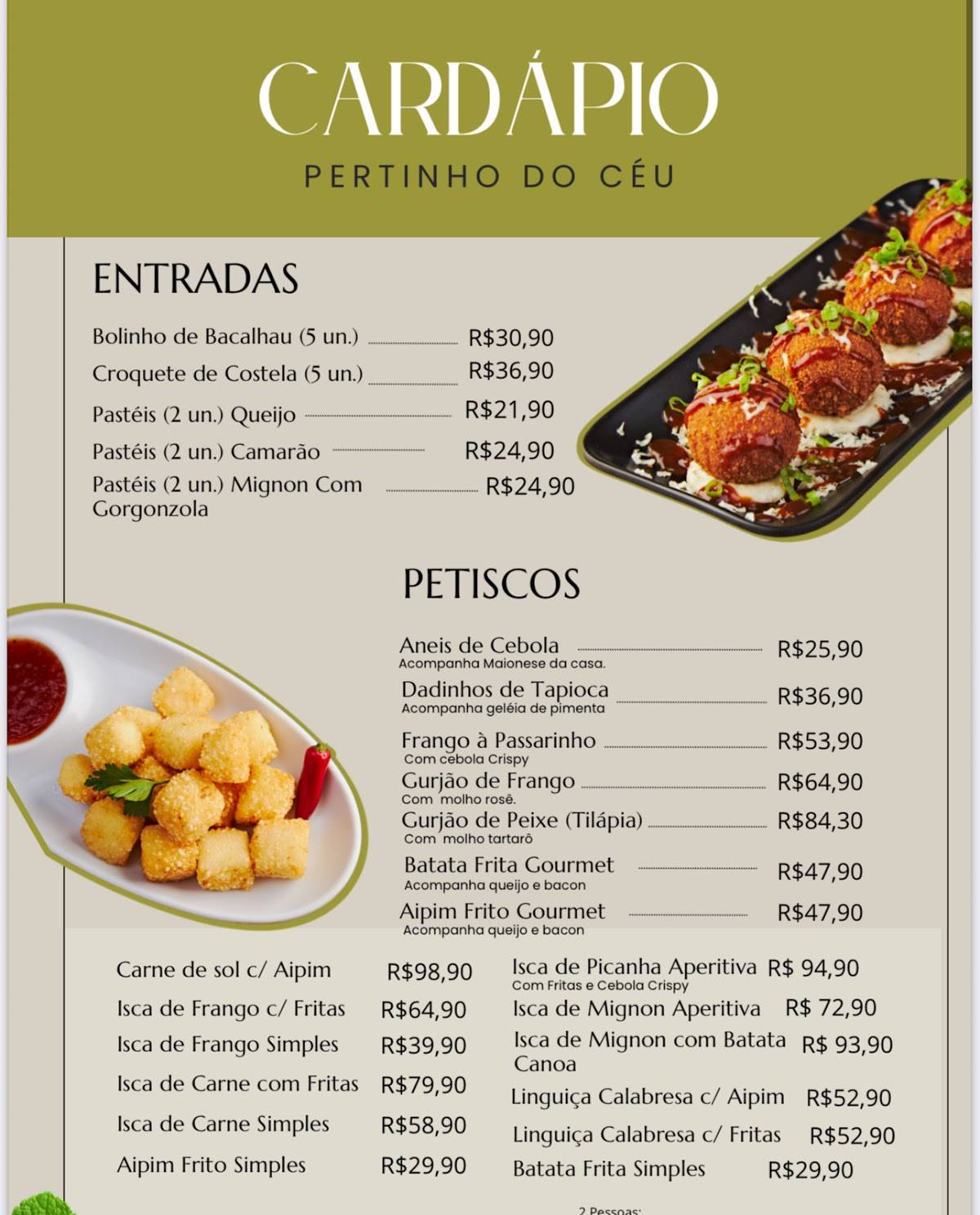 Pertinho do Céu cardápio