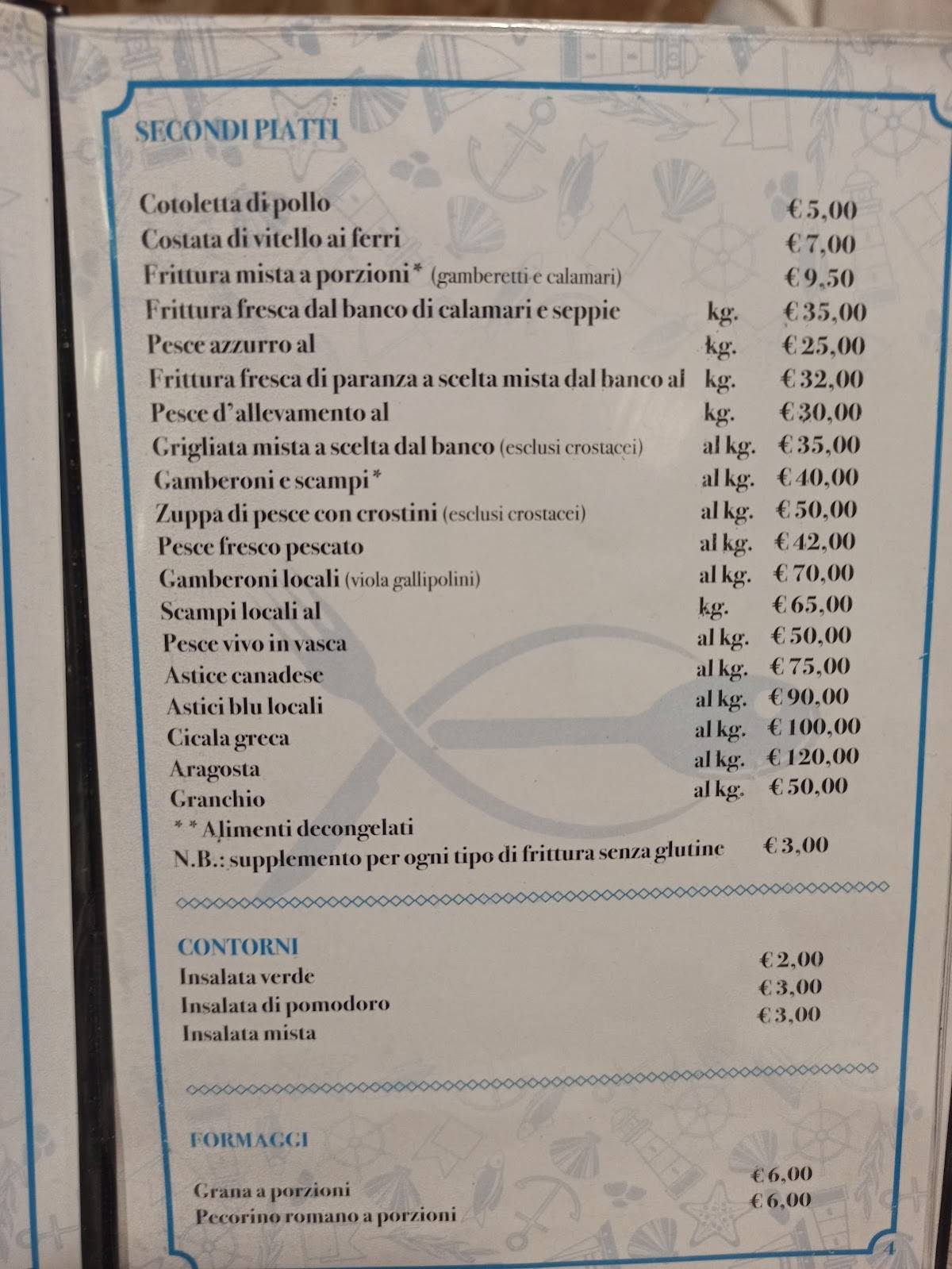 Menu di Pescheria Trattoria del Pescatore da Murianni 