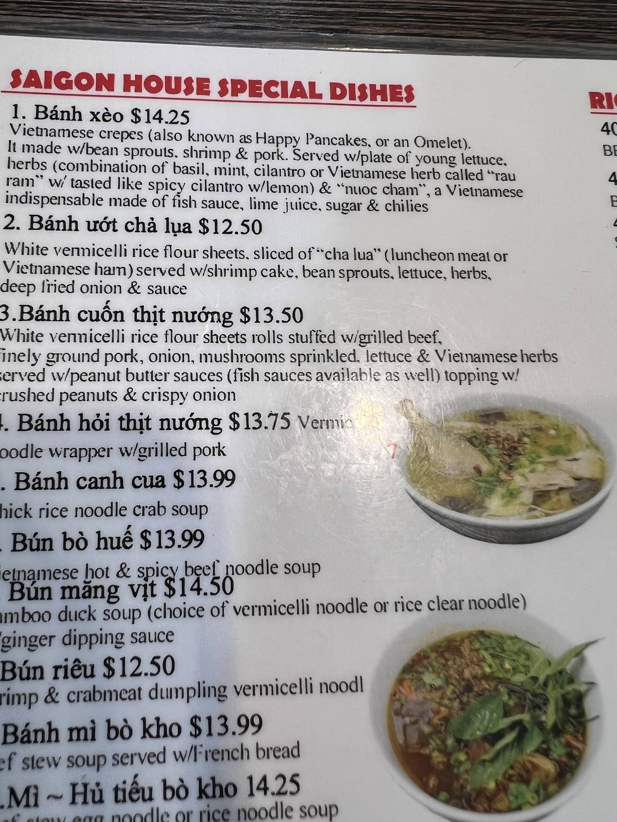 Menu at Phở Saigon Noodle House restaurant, Murray, State St