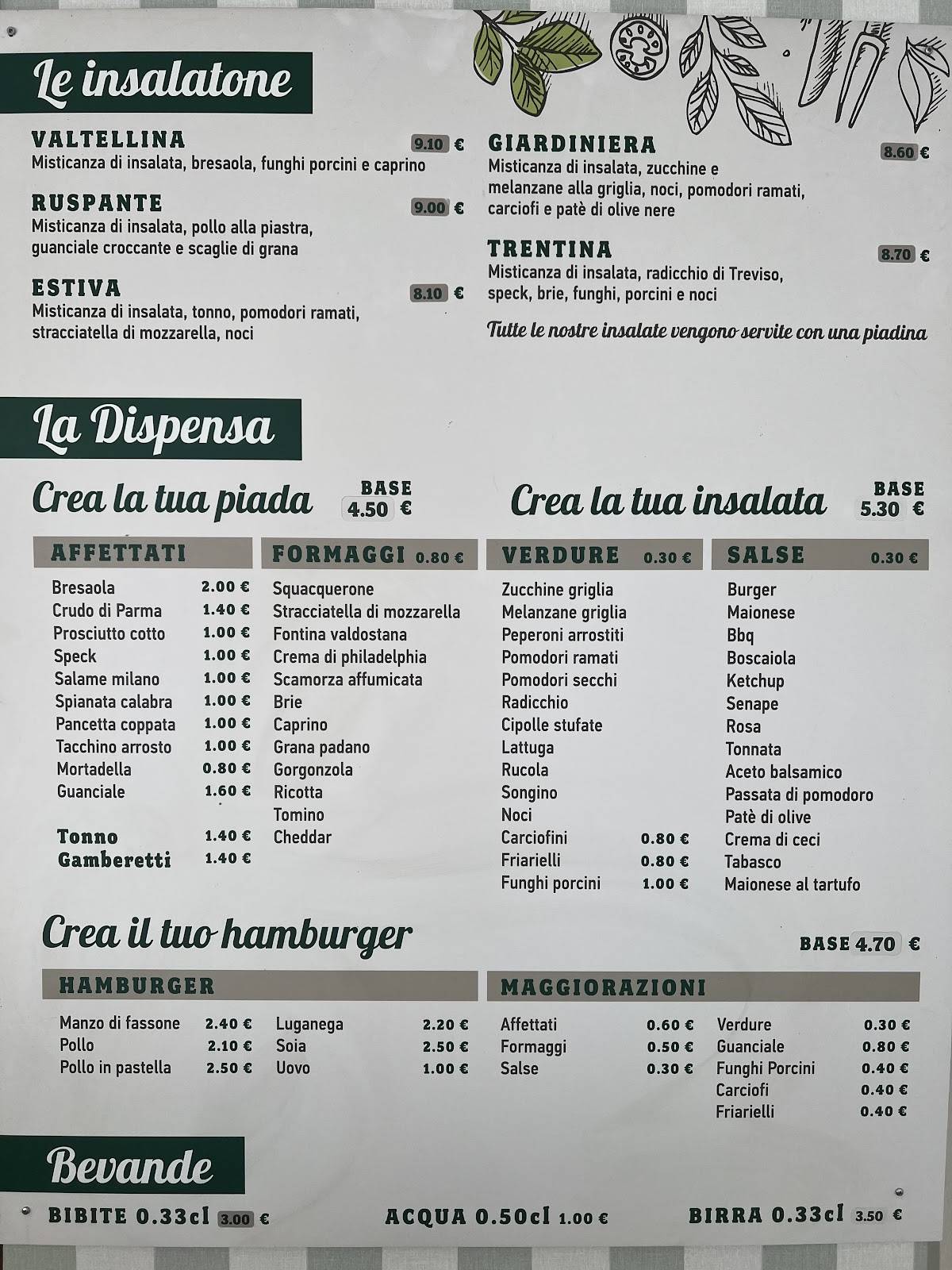 Menu di Piada & Burger 