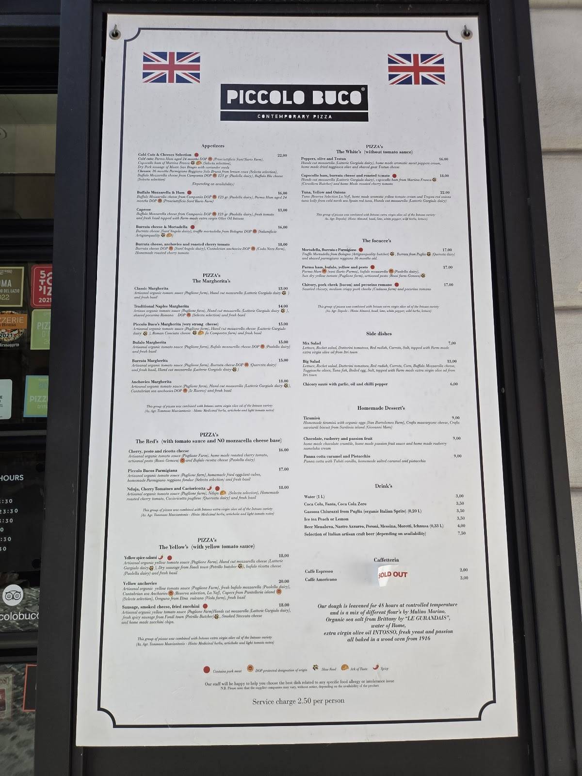 Menu di Piccolo Buco (NO PRENOTAZIONI-NO RESERVATIONS) 