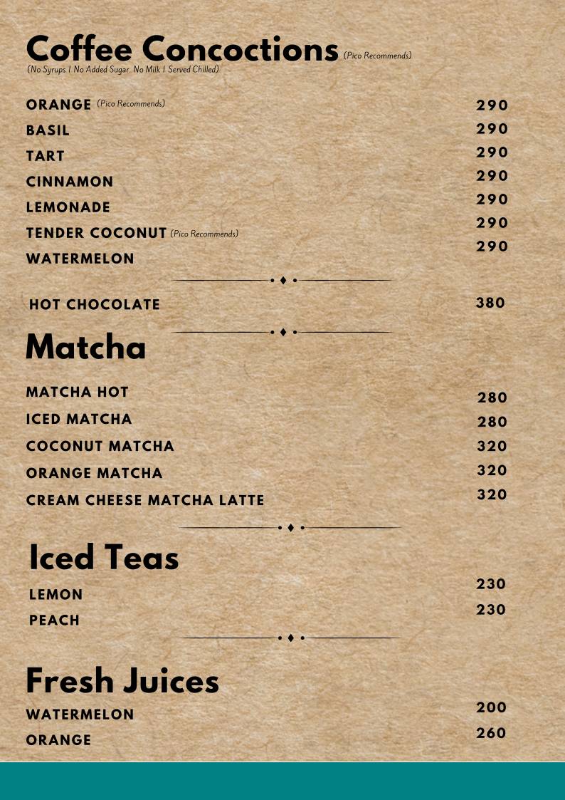 Pico - Pizzeria & Coffee Bar menu