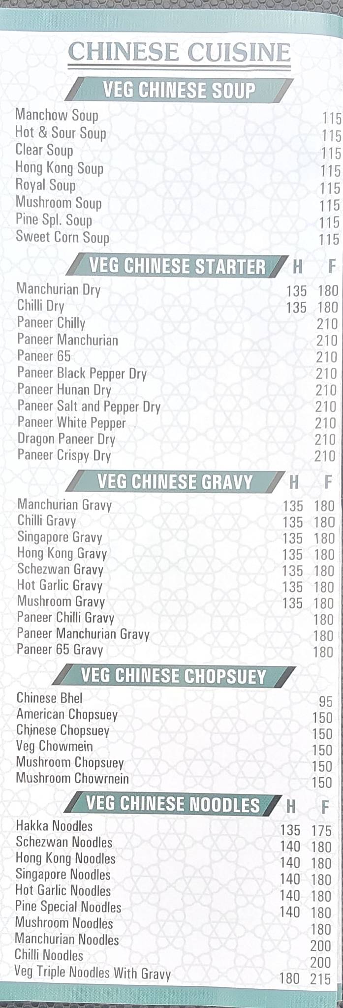 Pine Restaurant menu