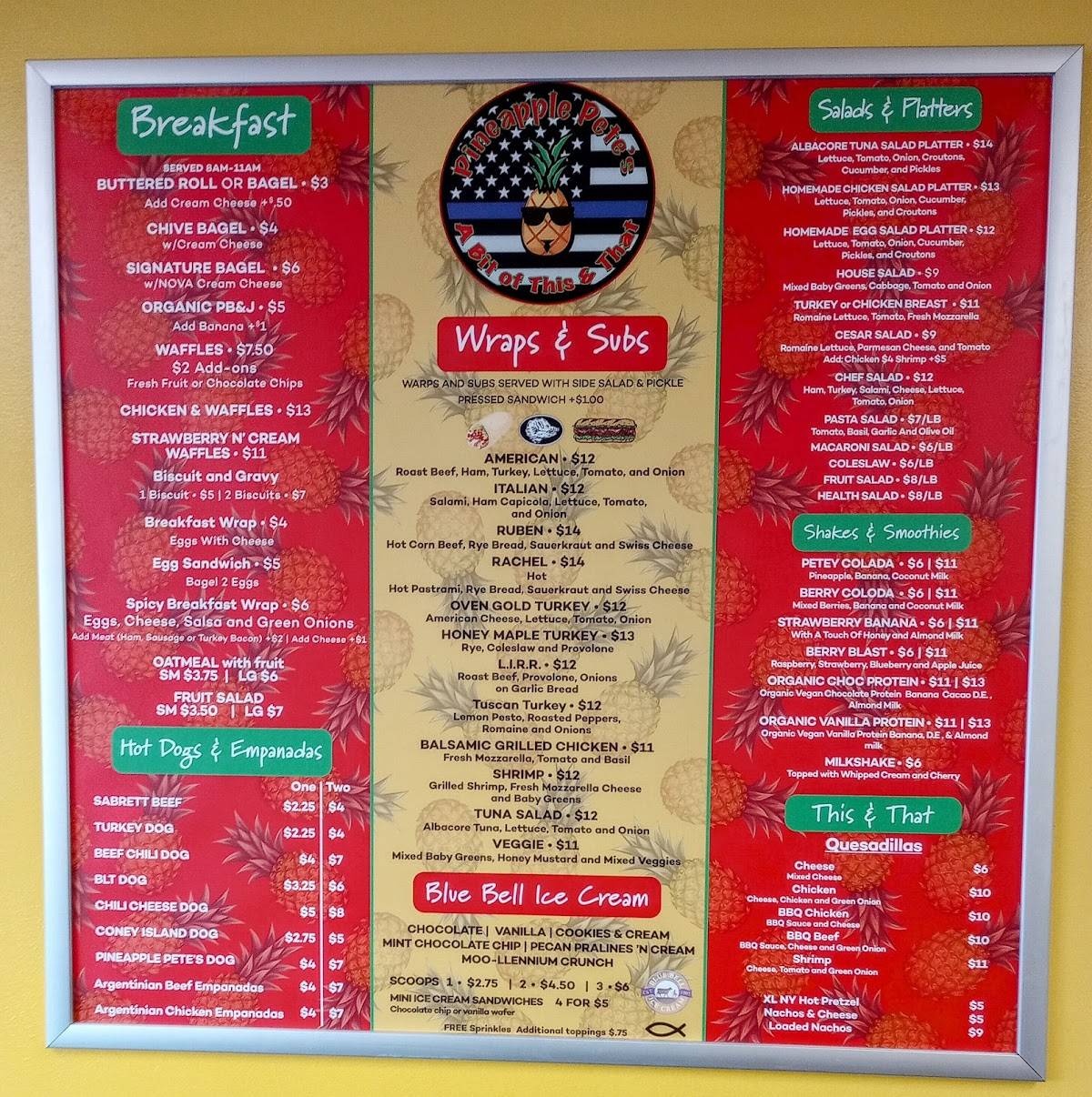 Menu at Pineapple Pete's restaurant, Fort Lauderdale