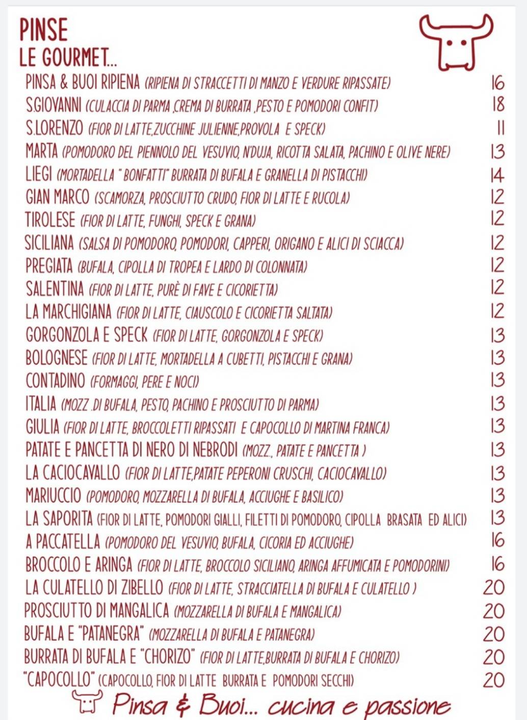 Menu di Pinsa e buoi dei...Parioli 