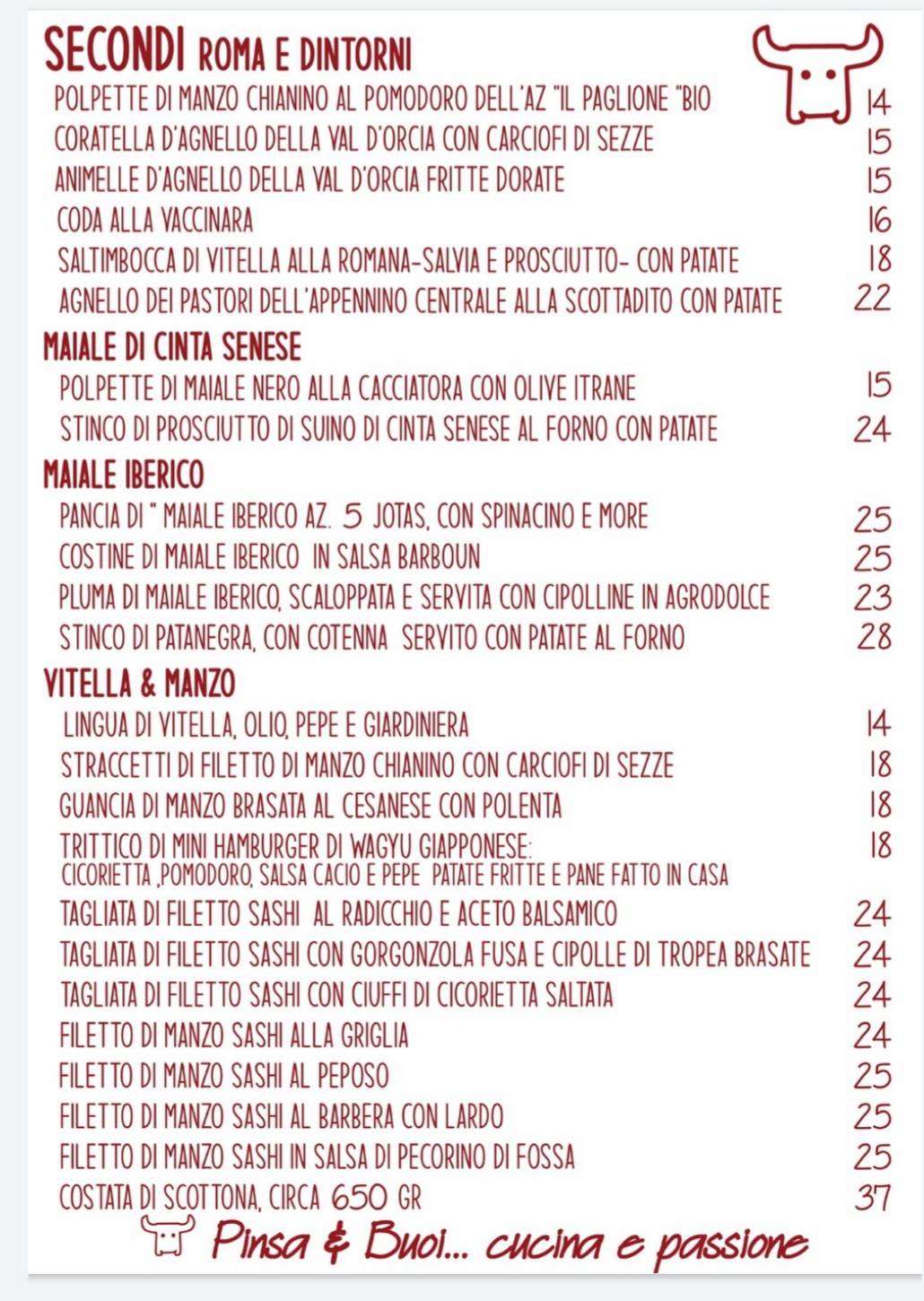 Menu di Pinsa e buoi dei...Parioli 