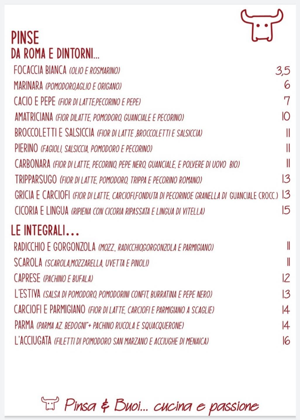 Menu di Pinsa e buoi dei...Parioli 