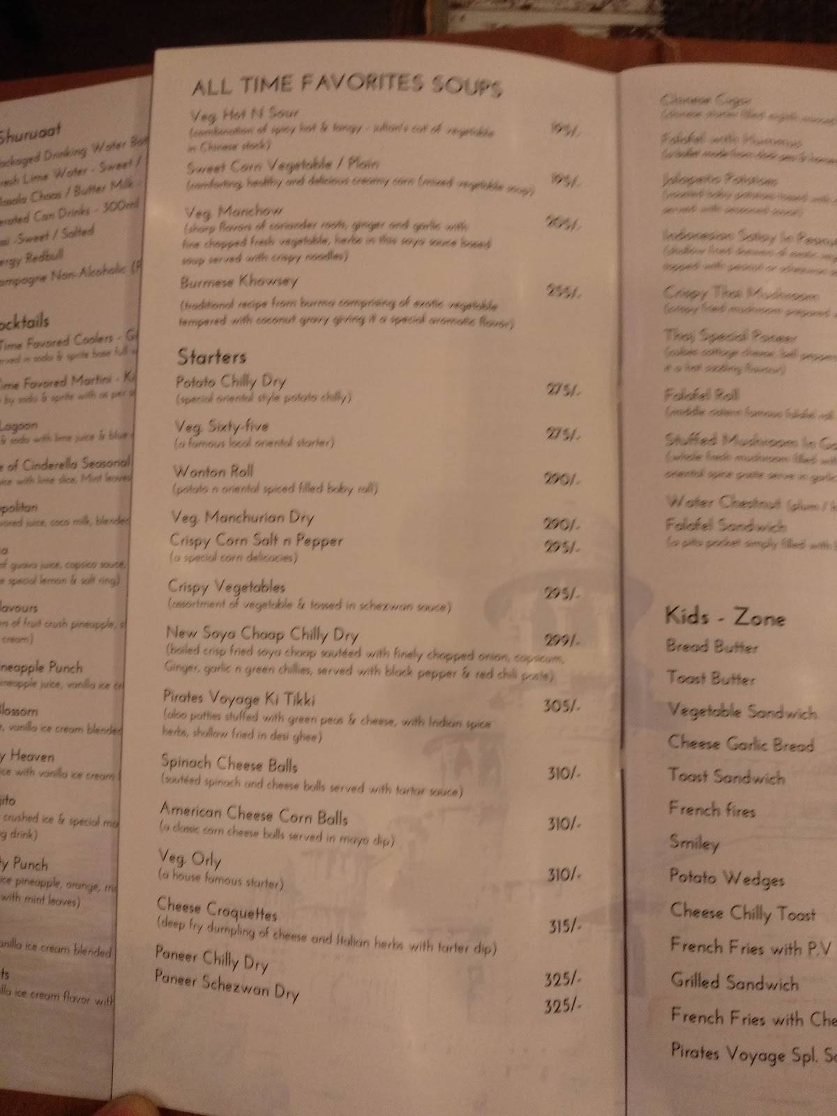 Pirates Voyage menu