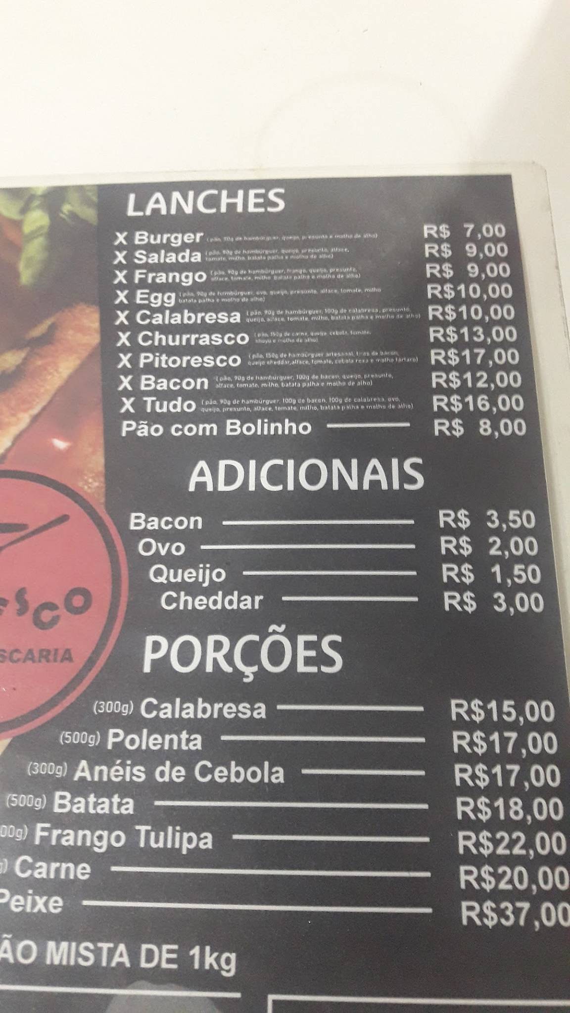 Pitoresco Bar e Petiscaria cardápio