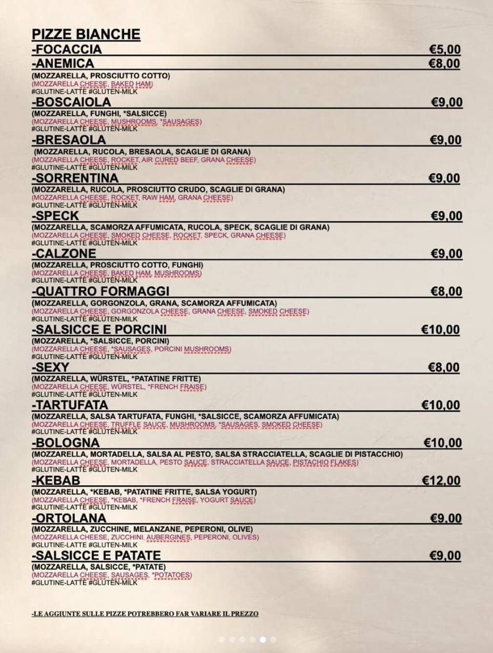 Menu di Pizz Stop 