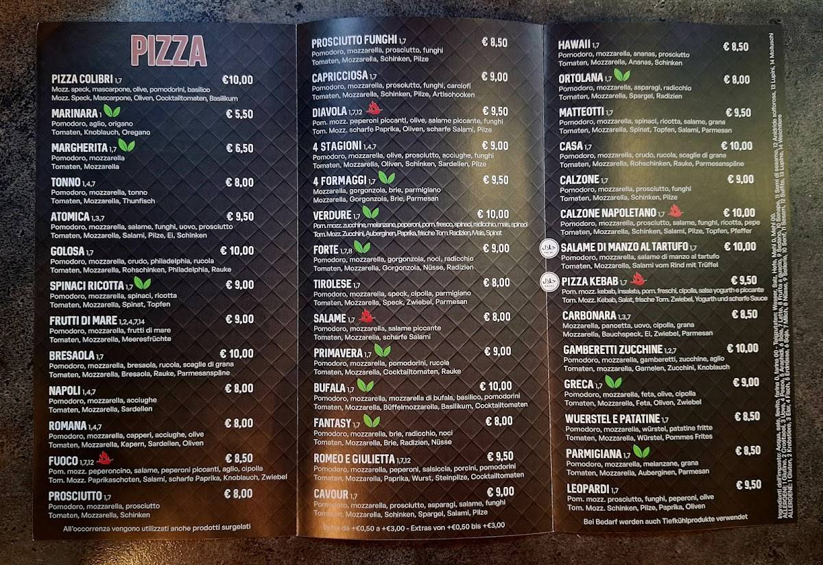 Menu di Pizza Colibrì 