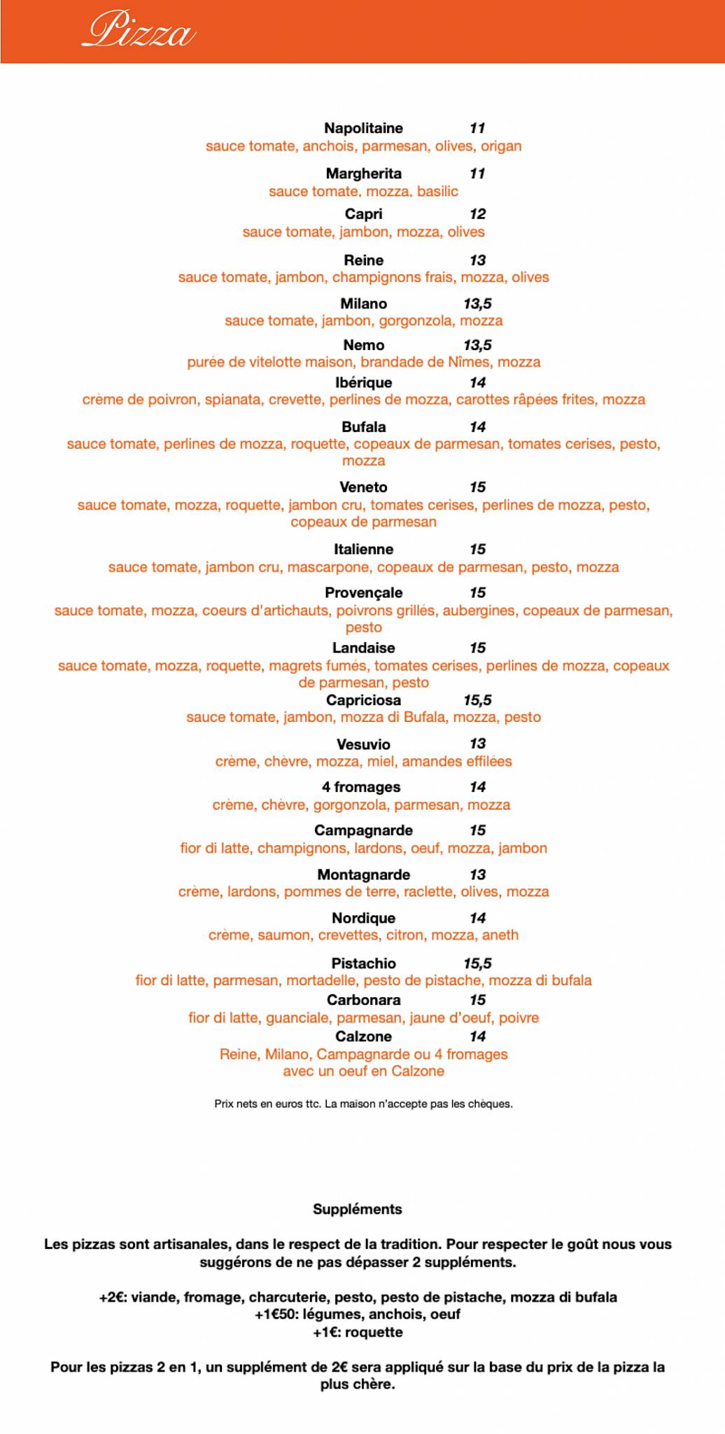 Menu de Pizza Di Roma Nîmes