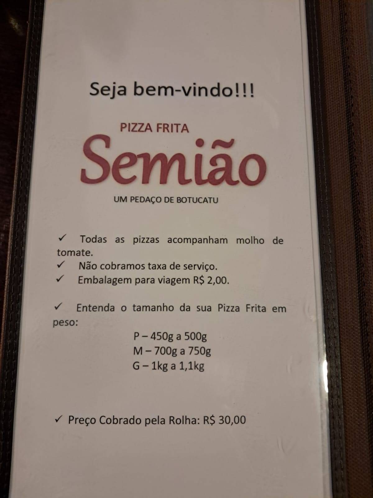 Semião cardápio