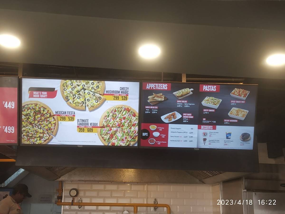Pizza Hut Kottaramattom, Pala menu