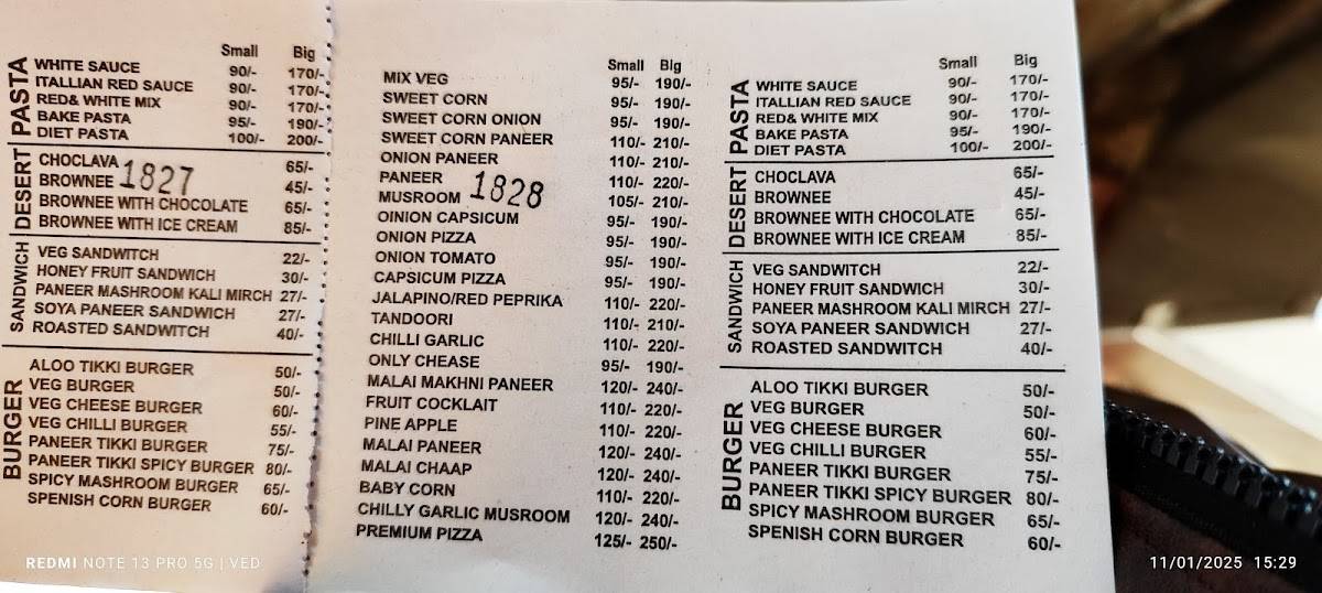 Pizza Live menu