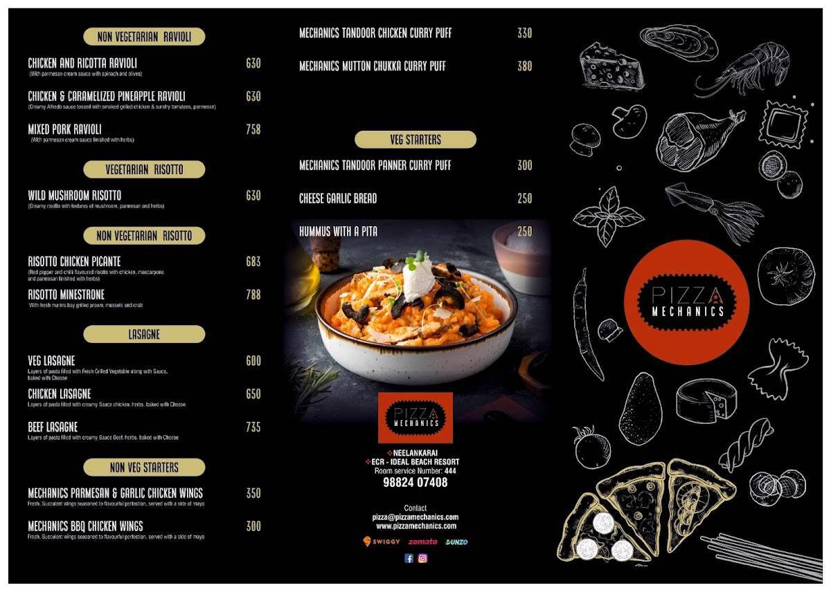 Pizza Mechanics Mahabalipuram Ideal Beach Resort menu
