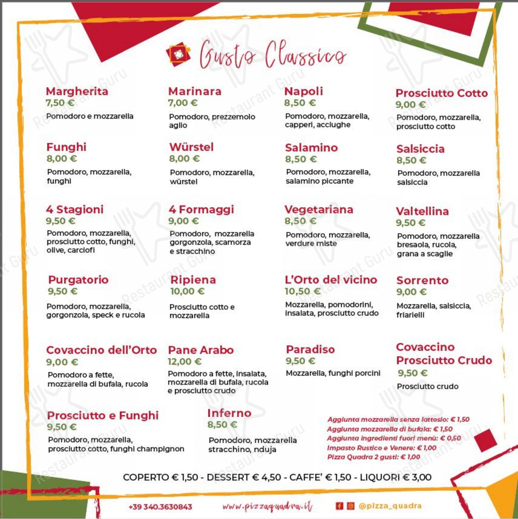Menu di Pizza Quadra - Menu