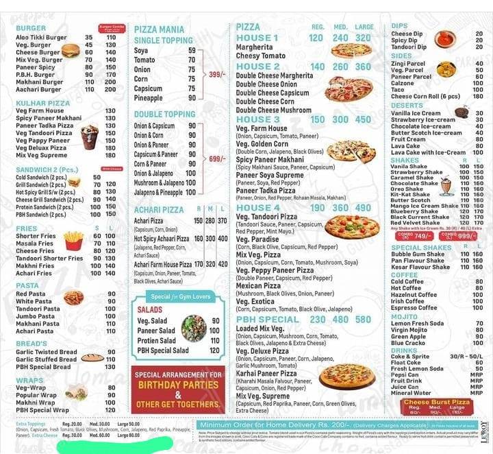 Pizza bite house verka menu - dishes and beverages