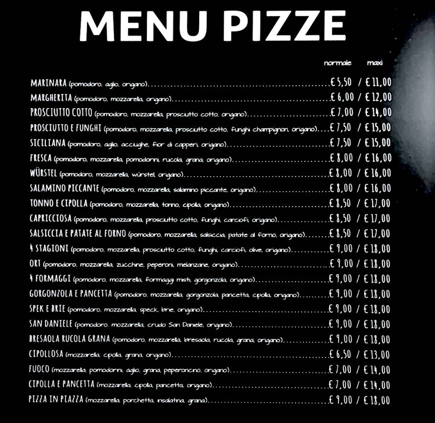 Menu di Pizza in Piazza 