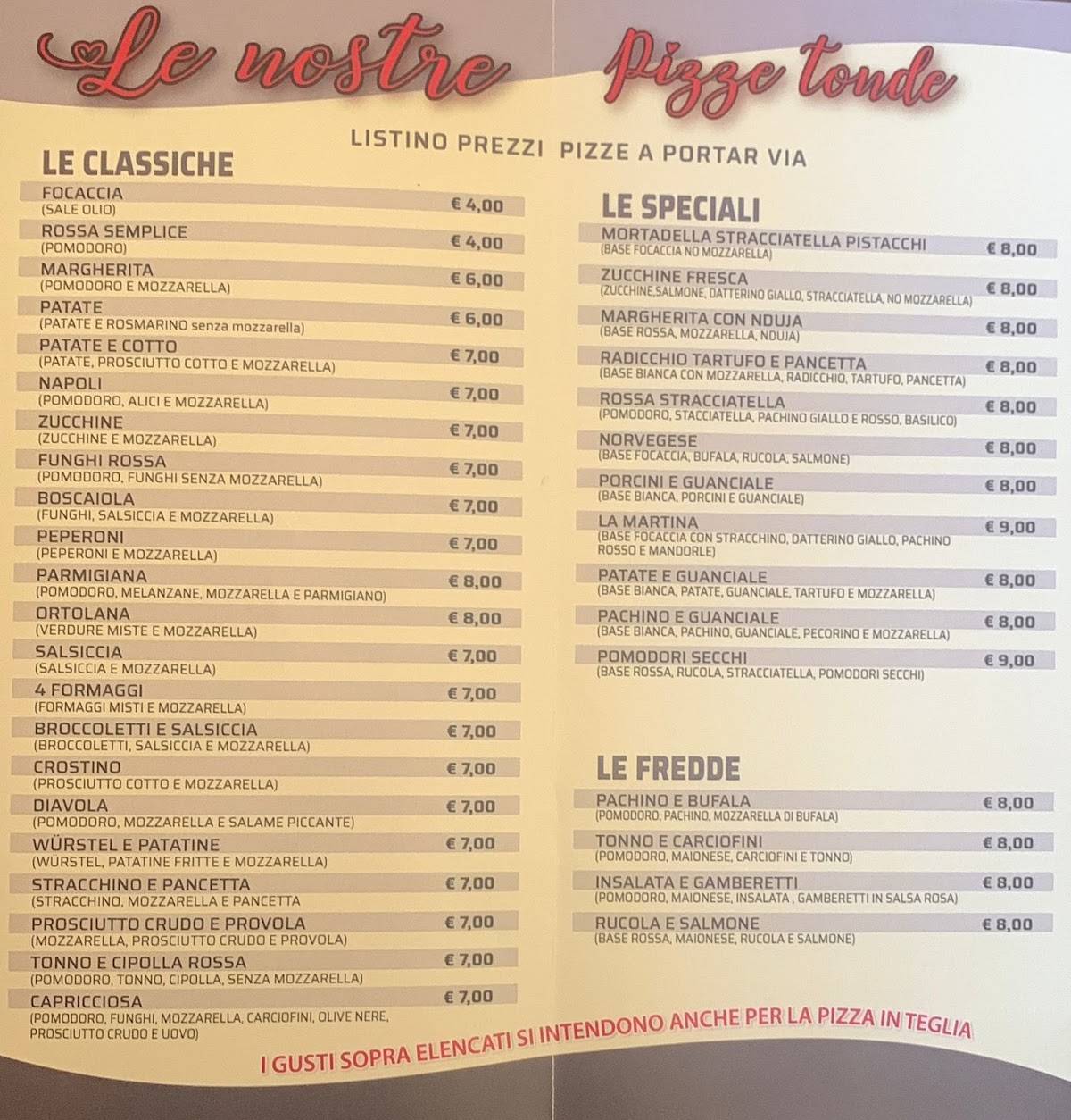 Menu di Pizza mania 
